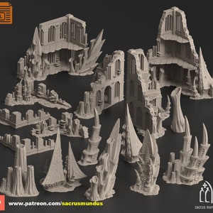 STL - Tulipa, The Infested World. 3d Printing Designs Bundle. Alien Tyranid Scifi Ruins. Terrain and Scenery for Wargames