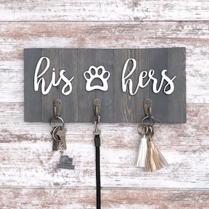 Key Holder for Wall - Dog Leash Holder - His and Hers Sign - Mr. and Mrs. Sign - Leash Hook - Key Hanger