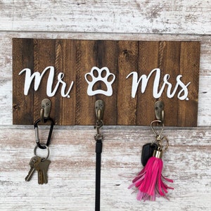 Key Holder for Wall - Dog Leash Holder - Mr. and Mrs. Sign - His and Hers Sign - Leash Hook - Key Hanger
