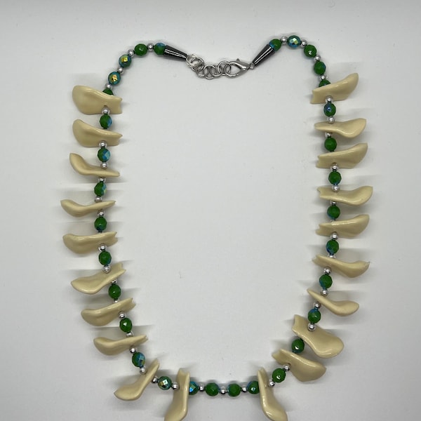 Green Imitation Elk Tooth Necklace/ Native Made
