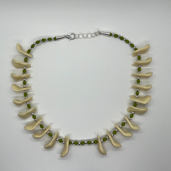 Olive Green Imitation Elk Tooth Necklace/ Native Made