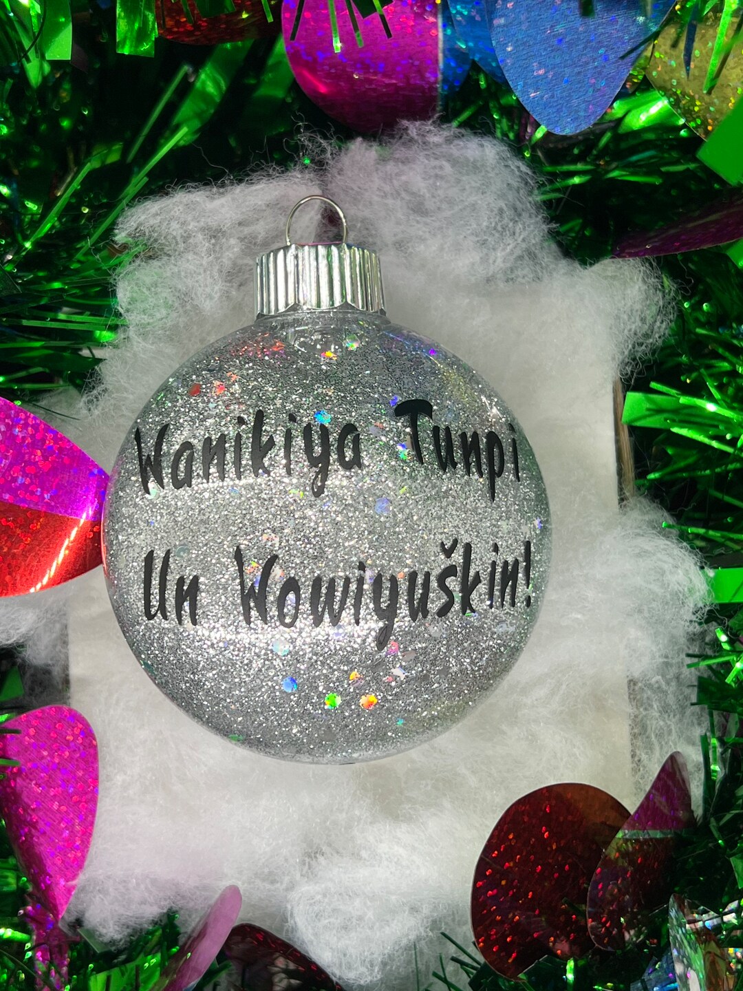 Merry Christmas in Lakota and English Christmas Ornament/ Native Made