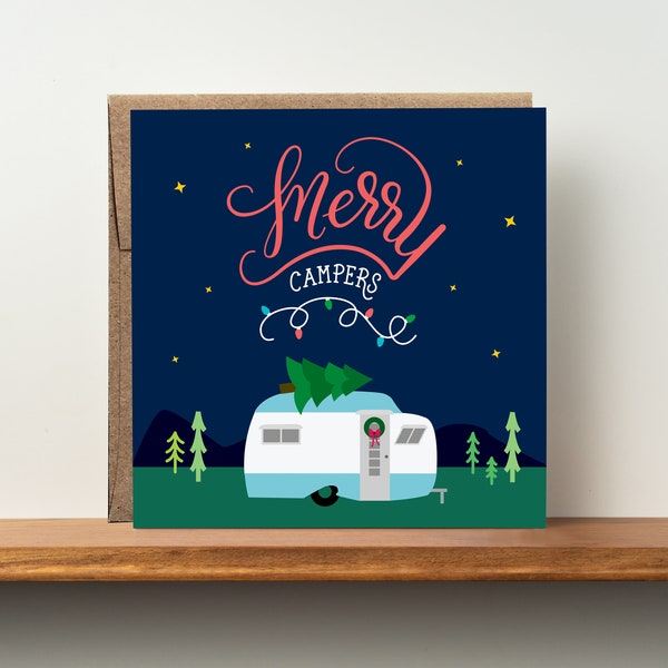 Merry Campers Card - Holiday Camper Card - Christmas Campers - Camper Card - Fun Christmas Card - Camping Christmas - Outdoor Holiday Card