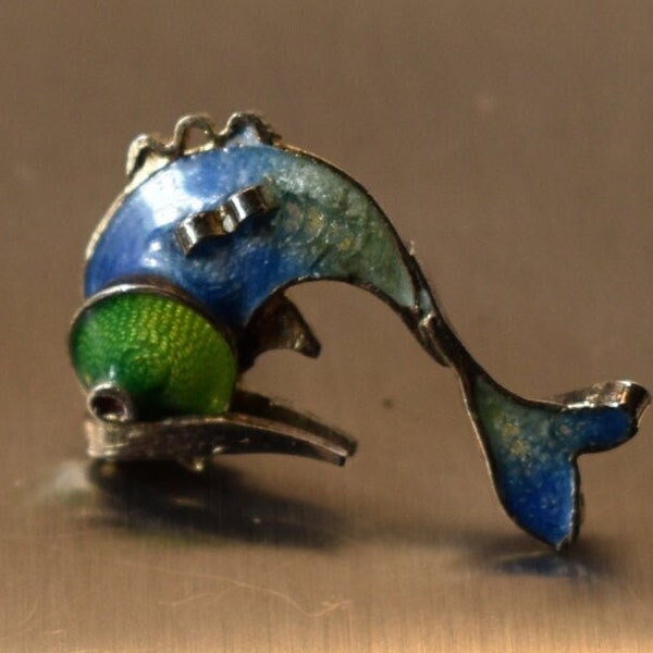 Vintage Chinese Export Blue Enamel Silver Vermeil Small Fish Earrings Early Laurel Burch?