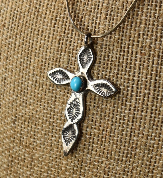 Southwest Sterling Cross Turquoise Stamped Necklac