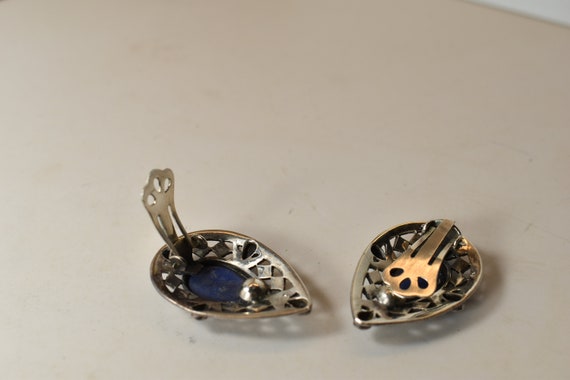 LARGE Lapis Blue Enamel Vintage Clip Earrings Ste… - image 6