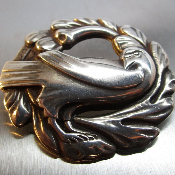 Genuine Norseland Brooch, Sterling, Bird In Wreath