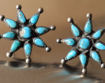 Zuni Petit Point Star Snowflake Vintage Southwest Sterling Vintage Screwback Earrings