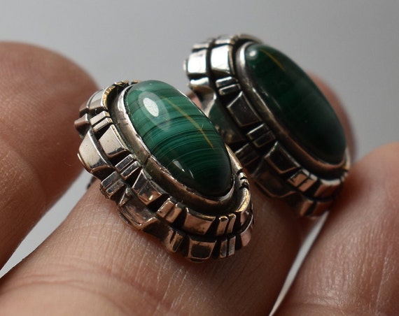 Large Southwest Royston Malachite Stud Post Earri… - image 4