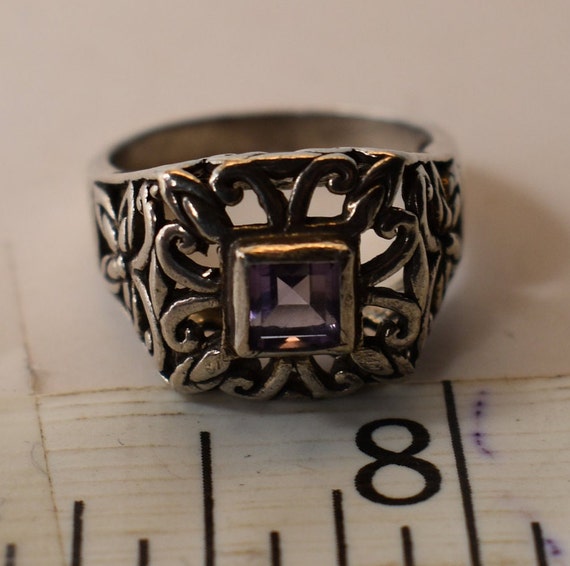 Vintage FAS Sterling Ring Square Faceted Amethyst… - image 8