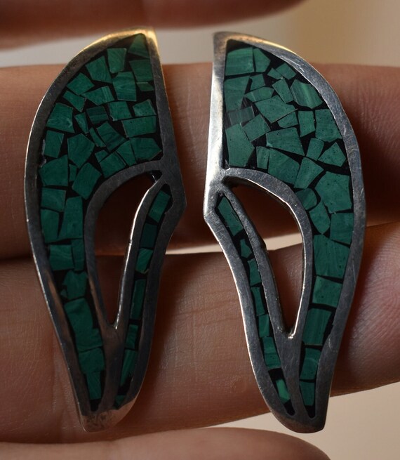 Huge Green MCM Early Taxco Post Earrings Vintage … - image 2