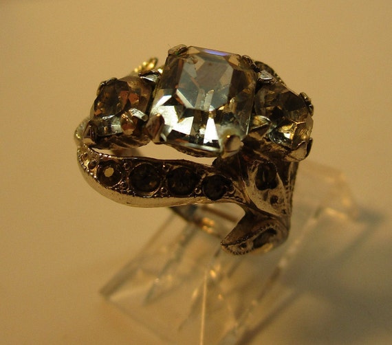 Vintage Early Rhinestone "Diamond" Cocktail Ring,… - image 1