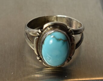 Vintage Southwest Turquoise Sterling Ring Signed JJ Size 7