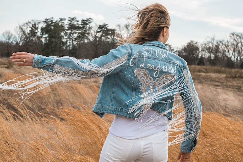 UNIQUE CUSTOM JACKET Deposit Only Hand Painted and Embellished Denim, Leather & Suede Fringe Jacket image 3