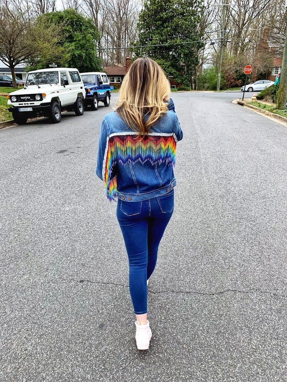 RAINBOW FRINGE JACKET Denim Embellished 