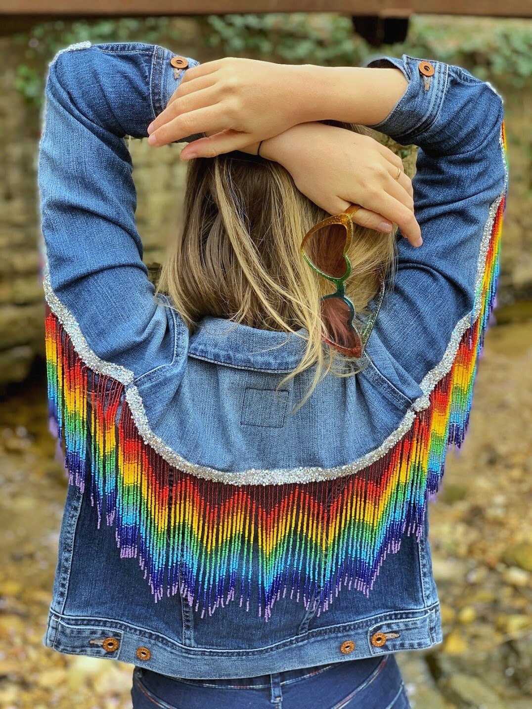 RAINBOW FRINGE JACKET Denim Embellished 