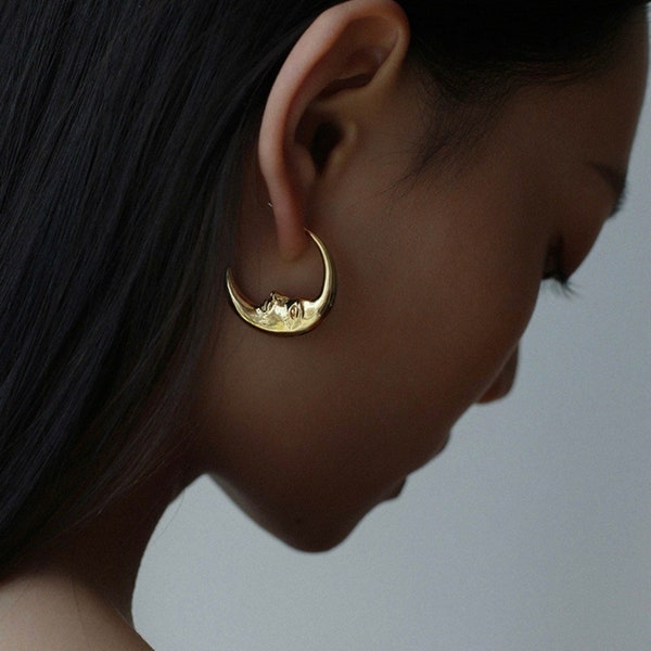 Moon Earrings, Crescent Moon Earrings, Gold Hoops, Boho Hippie Jewelry, Huggie Earrings, 18K Gold Vermeil, Gold Luna Earrings