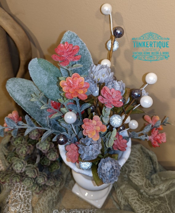 Winter Urn of Berries and Coral Faux Flowers