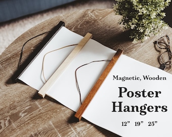 Magnetic Poster Hanger Frame, 18x24 Hanging Wood Frame, 12" or 19" length