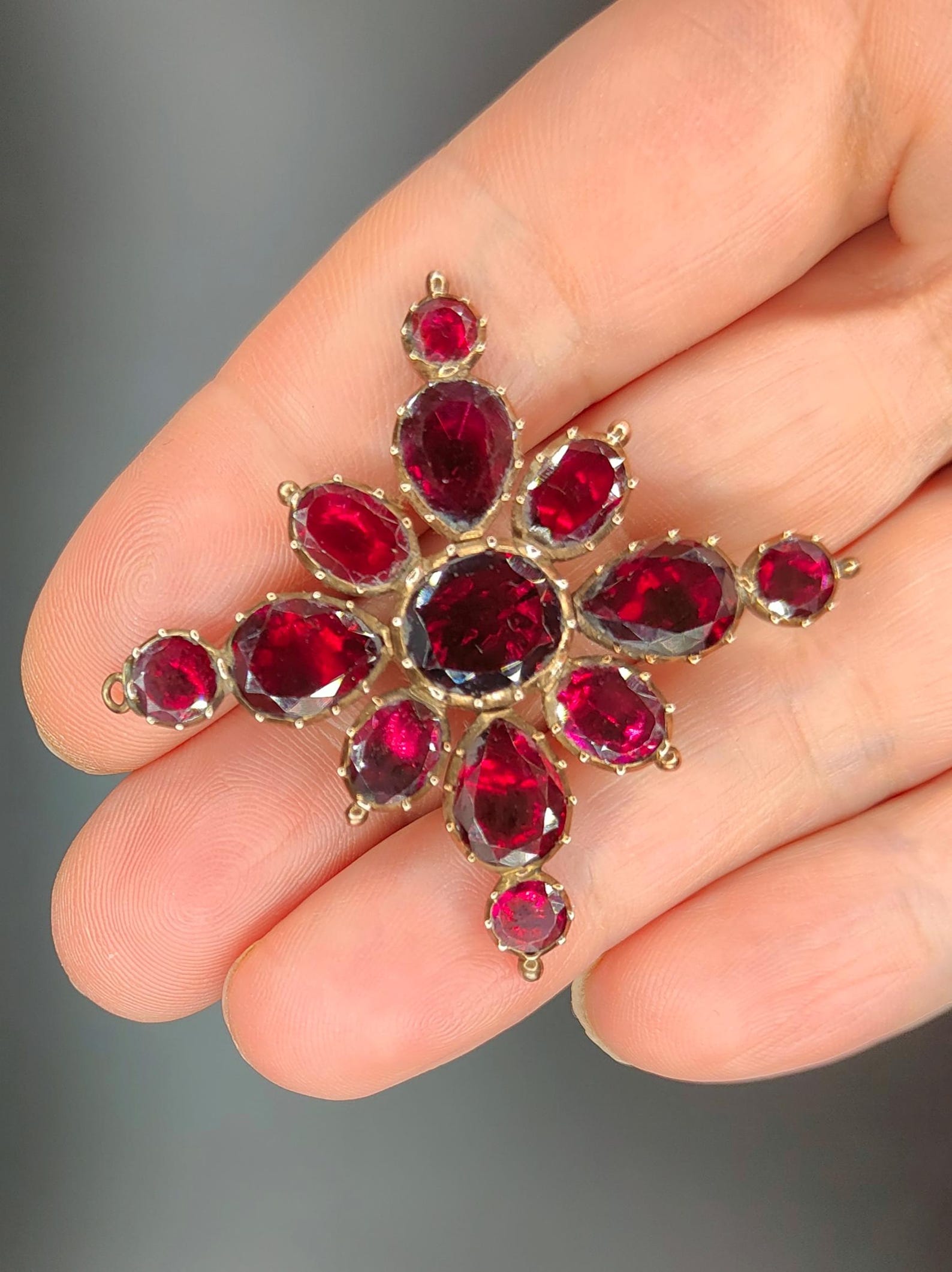 Georgian C1800 English 15ct Rose Gold Flat Cut Foiled Garnet Gemstone ...