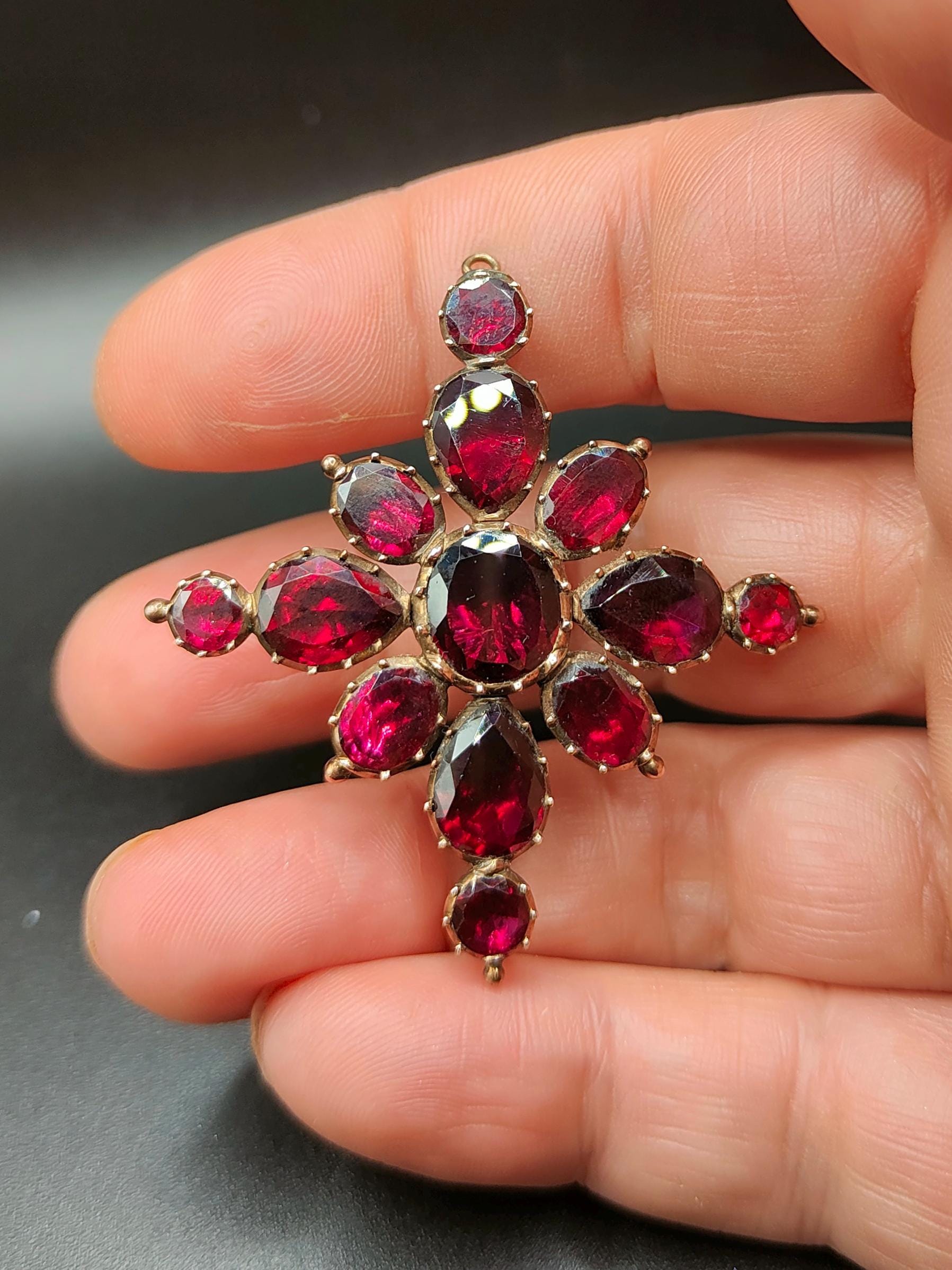 Georgian C1800 English 15ct Rose Gold Flat Cut Foiled Garnet Gemstone ...