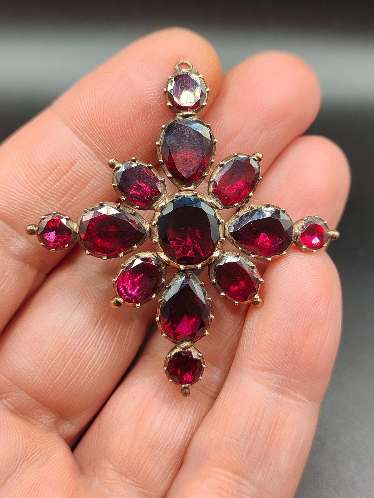 Georgian C1800 English 15ct Rose Gold Flat Cut Foiled Garnet Gemstone ...