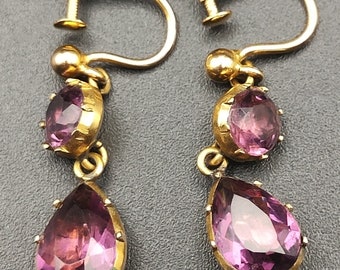 Georgian c1790-1810 9ct Gold Natural Foiled Amethyst Drop Earrings 18th Century George III Rare