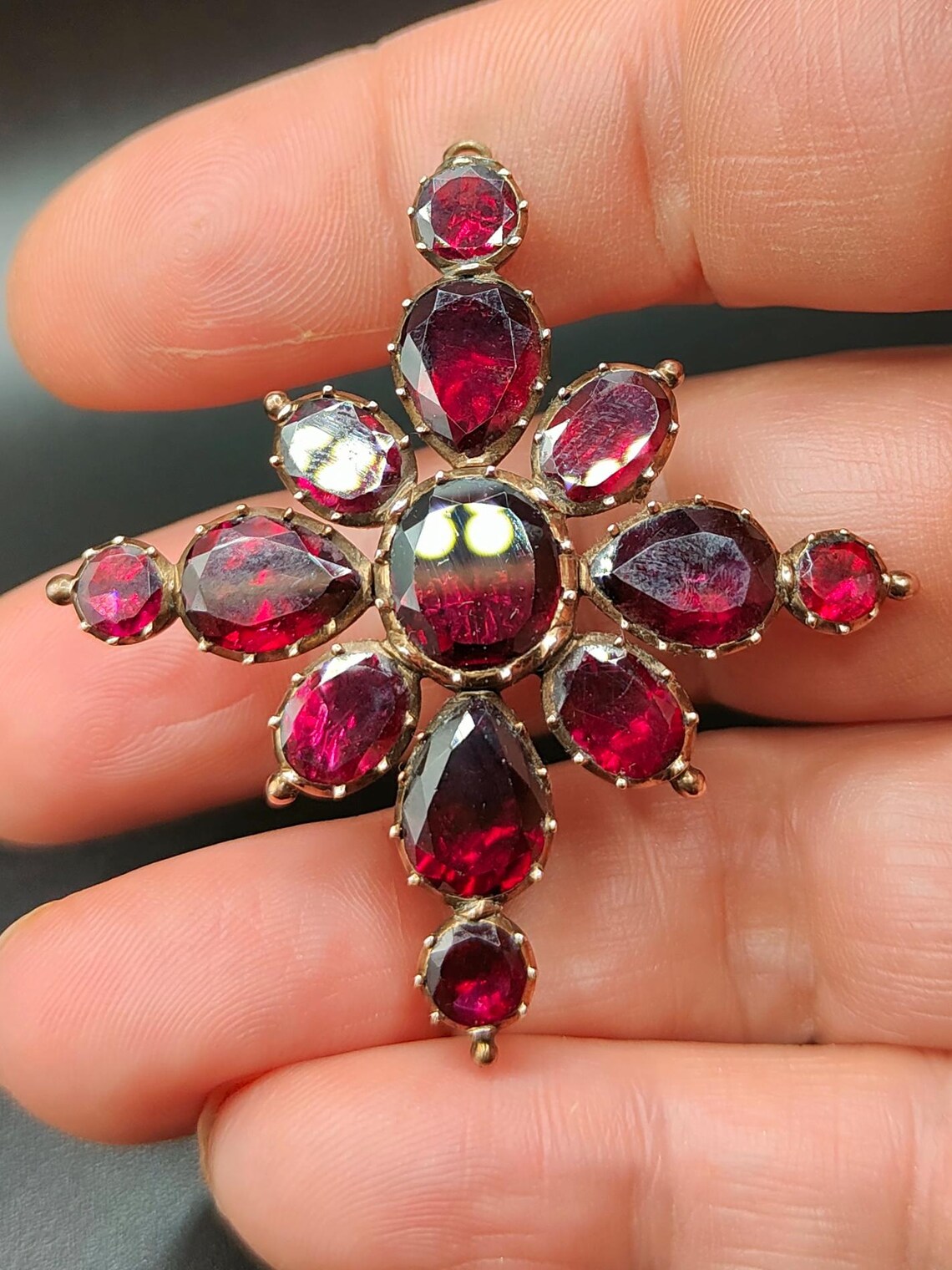 Georgian C1800 English 15ct Rose Gold Flat Cut Foiled Garnet Gemstone ...