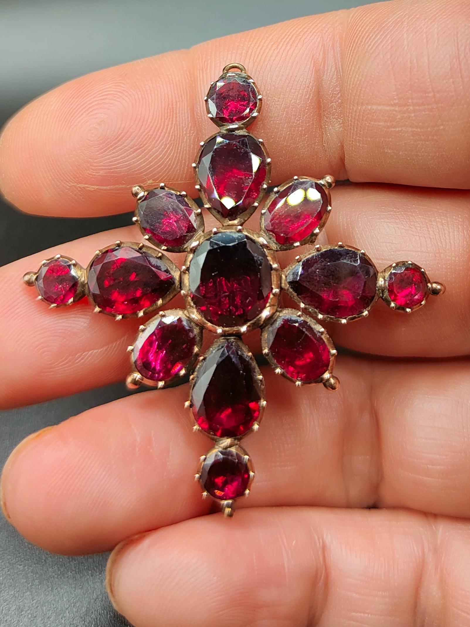 Georgian C1800 English 15ct Rose Gold Flat Cut Foiled Garnet Gemstone ...