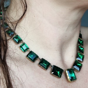 18th Century Georgian Heavy Emerald Green Paste Gilt Pinchbeck & High Carat Gold Rivière Necklace Antique