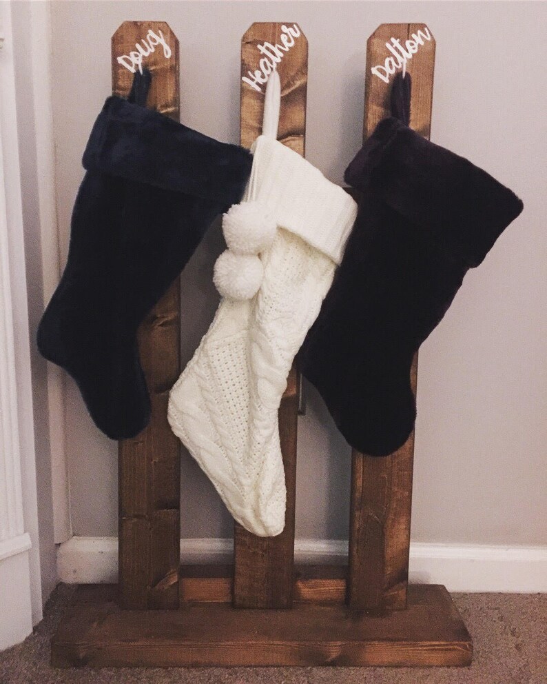 Rustic freestanding Christmas stocking stand personalized Etsy