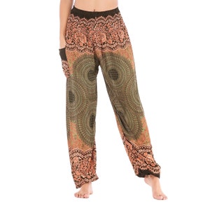 High Waist Women&#39;s Summer Beach Yoga Hippie Palazzo Pants.  Boho Harem Lounge Beach Print Yoga Pants with Pockets.