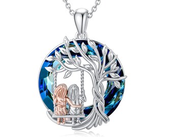 Tree Of Life Sisters Decor Round Pendant with 19 inch Necklace, Multi-color Synthetic Crystal Pendant