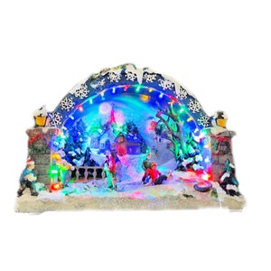 Christmas Scene Village Houses Town Winter Wonderland Set with Warm LED Light, Decorations Christmas Village Displays