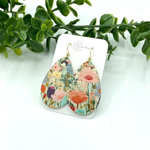 Floral Cork Teardrop Earrings: Lightweight Wildflower Print