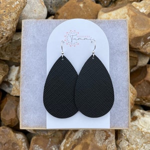 Black Saffiano leather teardrop earrings Medium teardrop