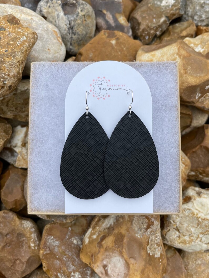 Black Saffiano leather teardrop earrings Medium teardrop