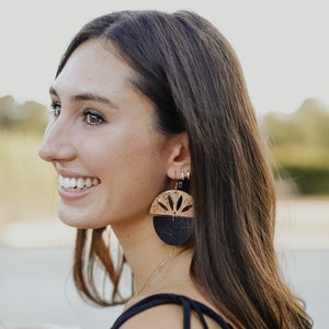 NEW DESIGN!! Black and natural cork leather  split circle earrings