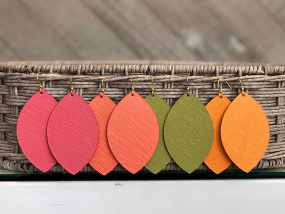 Saffiano leather earrings pink, green, orange and coral