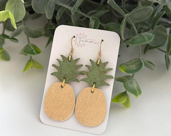 Gold metallic leather pineapple earrings