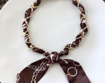 Black, Brown, Cream, Blue, Red or Orange  Gold Chain Scarf Necklace, Bracelet, Bag Charm