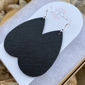 Black Saffiano leather teardrop earrings image 2
