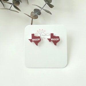 Texas WHOOP maroon stud acrylic earrings, game day