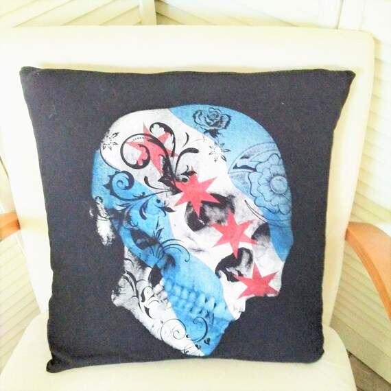 Chicago Flag Skull Repurposed Tee Shirt Pillow Cushion Etsy
