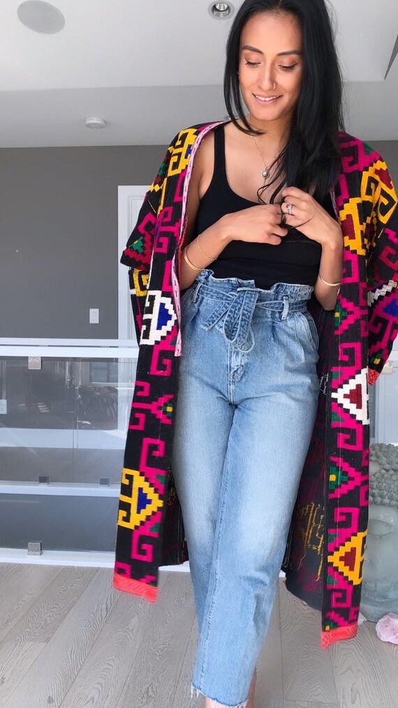 Black hand embroidered kimono jacket