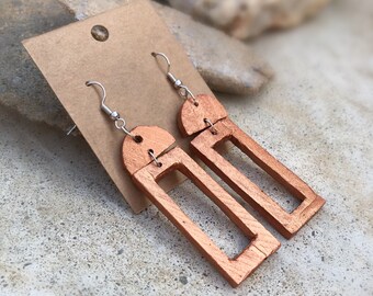 Boho Earrings : Geometric Hand-Carved Wooden Earrings