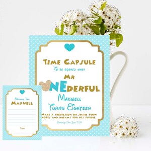 Mickey Mouse Time Capsule Teken en kaarten, 1e verjaardag, 8x10 Print, 4x6 of 5x7 Message kaarten Bewerken en Print je eigen aandenken