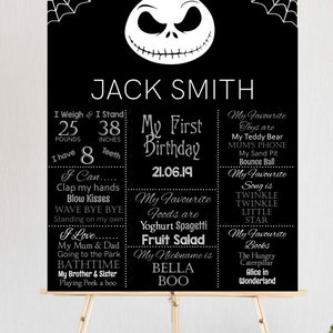 Nightmare Before Christmas Birthday Board, 1° compleanno, Jack Shellington, modifica e stampa la tua lavagna