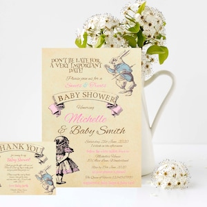 Alice in Wonderland Baby Shower Invitation,  Edit and Print your own.
