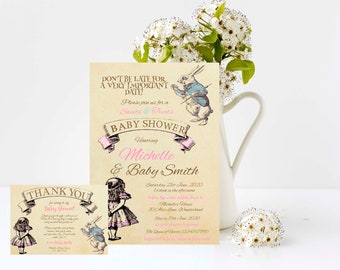 Alice in Wonderland Baby Shower Invitation,  Edit and Print your own.